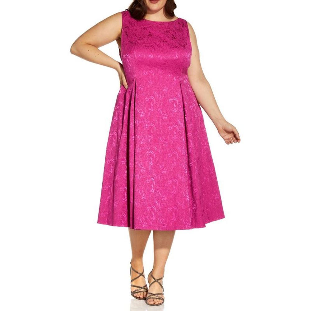 Adrianna Papell Womens Pink Jacquard Knee-Length Fit & Flare Dress Plus NWT